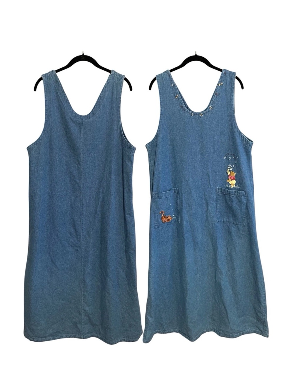 Disney Catalog Vintage Winnie The Pooh Tigger Lagenlook Denim Jumper Dress Sz L